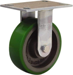 Hamilton - 6" Diam x 2" Wide x 7-1/2" OAH Top Plate Mount Rigid Caster - Polyurethane Mold onto Cast Iron Center, 900 Lb Capacity, Sealed Precision Ball Bearing, 4-1/2 x 6-1/4" Plate - Benchmark Tooling