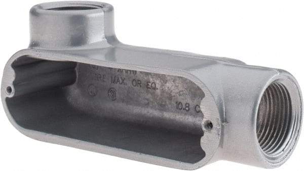 Thomas & Betts - LL Body, 1" Trade, IMC, Rigid Aluminum Conduit Body - Oval, 4-7/8" OAL, 11.8 cc Capacity, Gray - Benchmark Tooling