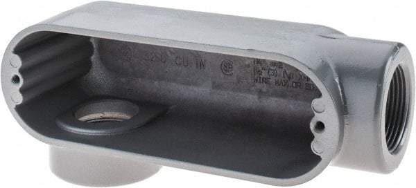 Thomas & Betts - LR Body, 1-1/4" Trade, IMC, Rigid Aluminum Conduit Body - Oval, 6-1/2" OAL, 32 cc Capacity, Gray - Benchmark Tooling