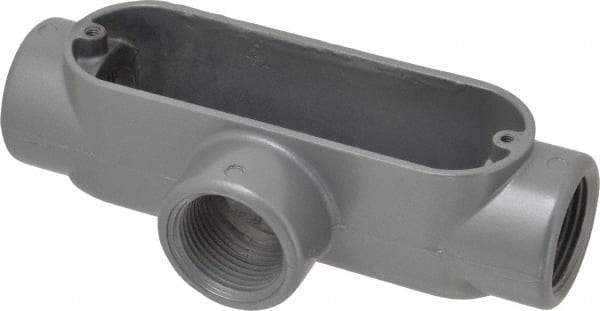 Thomas & Betts - T Body, 1" Trade, IMC, Rigid Aluminum Conduit Body - Oval, 5-15/16" OAL, 11.8 cc Capacity, Gray - Benchmark Tooling