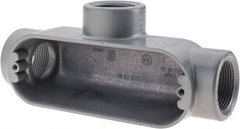 Thomas & Betts - T Body, 1-1/4" Trade, IMC, Rigid Aluminum Conduit Body - Oval, 7-7/8" OAL, 32 cc Capacity, Gray - Benchmark Tooling