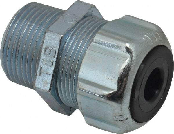 Thomas & Betts - 1/8 to 3/8" Cable Capacity, Liquidtight, Straight Strain Relief Cord Grip - 3/4 NPT Thread, 1-25/32" Long, Steel - Benchmark Tooling