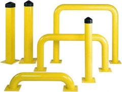 Eagle - 4-1/2" Diam x 24" High, Yellow Steel Bollard - 8" Wide x 8" Long Mounting Plate, 35 Lb - Benchmark Tooling