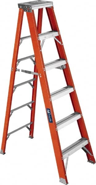 Louisville - 8 Steps, 8' High, Type IAA Rating, Fiberglass Step Ladder - Benchmark Tooling