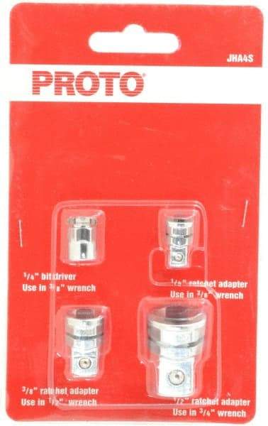 Proto - 1/4, 3/8, 1/2" Drive, Ratcheting Wrench Adapter Set Inch - 1-1/8" OAL - Benchmark Tooling