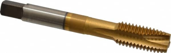 Accupro - M12x1.75 Metric Coarse, 4 Flute, TiN Finish, Powdered Metal Spiral Point Tap - Plug Chamfer, Right Hand Thread, 3-3/8" OAL, 6H Class of Fit - Exact Industrial Supply