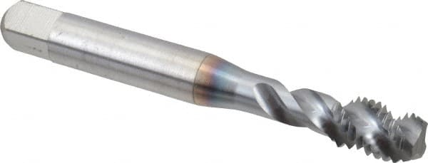 Accupro - M8x1.25 Metric Coarse 3 Flute 6H Modified Bottoming Spiral Flute Tap - Powdered Metal, TiCN Finish, 2-23/32" OAL, Right Hand Flute, Right Hand Thread, D5 - Benchmark Tooling