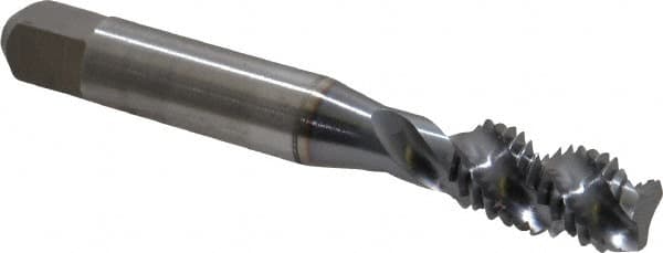 Accupro - M10x1.50 Metric Coarse 3 Flute 6H Modified Bottoming Spiral Flute Tap - Powdered Metal, TiCN Finish, 2-15/16" OAL, Right Hand Flute, Right Hand Thread, D6 - Benchmark Tooling