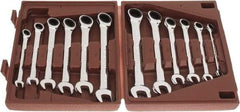 Paramount - 12 Piece, 8mm to 19mm, Ratcheting Combination Wrench Set - Metric Measurement Standard, Full Polish Chrome Finish, Comes in Blow Molded Case - Benchmark Tooling