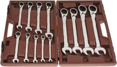 Paramount - 13 Piece, 5/16" to 1", Reversible Ratcheting Combination Wrench Set - Inch Measurement Standard, Full Polish Chrome Finish, Comes in Blow Molded Case - Benchmark Tooling