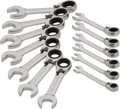 Paramount - 13 Piece, 6mm to 19mm, Stubby Ratcheting Reversible Combination Wrench Set - Metric Measurement Standard, Full Polish Chrome Finish, Comes in Blow Molded Case - Benchmark Tooling