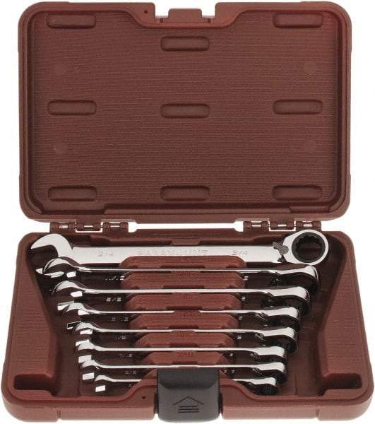 Paramount - 8 Piece, 5/16 to 3/4", Reversible Ratcheting Combination Wrench Set - Inch System of Measurement, Full Polish Chrome Finish, Comes in Blow Molded Case - Benchmark Tooling