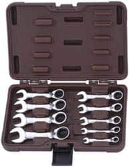 Paramount - 9 Piece, 1/4" to 3/4", Stubby Ratcheting Reversible Combination Wrench Set - Inch Measurement Standard, Full Polish Chrome Finish, Comes in Blow Molded Case - Benchmark Tooling