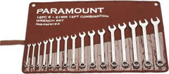 Paramount - 16 Piece, 6mm to 21mm, Combination Wrench Set - Metric Measurement Standard, Satin Chrome Finish, Comes in Canvas Roll - Benchmark Tooling