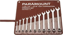 Paramount - 11 Piece, 1/4" to 15/16", Combination Wrench Set - Inch Measurement Standard, Satin Chrome Finish, Comes in Canvas Roll - Benchmark Tooling