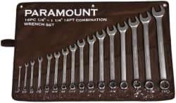 Paramount - 16 Piece, 1/4 to 1-1/4", Combination Wrench Set - Inch System of Measurement, Satin Chrome Finish, Comes in Canvas Roll - Benchmark Tooling