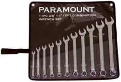 Paramount - 11 Piece, 3/8" to 1" (mm), Combination Wrench Set - Inch/Metric Measurement Standard, Full Polish Chrome Finish, Comes in Canvas Roll - Benchmark Tooling