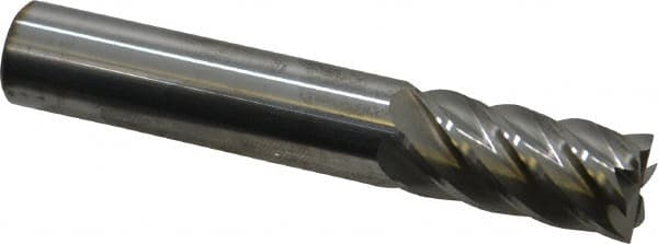 Accupro - 1/2", 1" LOC, 1/2" Shank Diam, 3" OAL, 6 Flute, Solid Carbide Square End Mill - Single End, Uncoated, Spiral Flute, 40° Helix, Centercutting, Right Hand Cut, Right Hand Flute - Benchmark Tooling