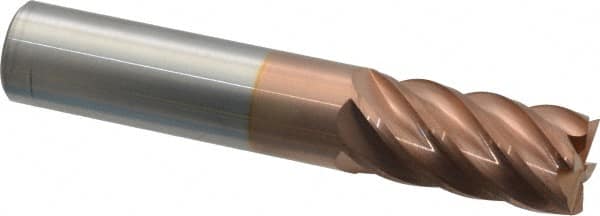 Accupro - 5/8", 1-1/4" LOC, 5/8" Shank Diam, 3-1/2" OAL, 6 Flute, Solid Carbide Square End Mill - Single End, TiCN Finish, Spiral Flute, 40° Helix, Centercutting, Right Hand Cut, Right Hand Flute - Benchmark Tooling