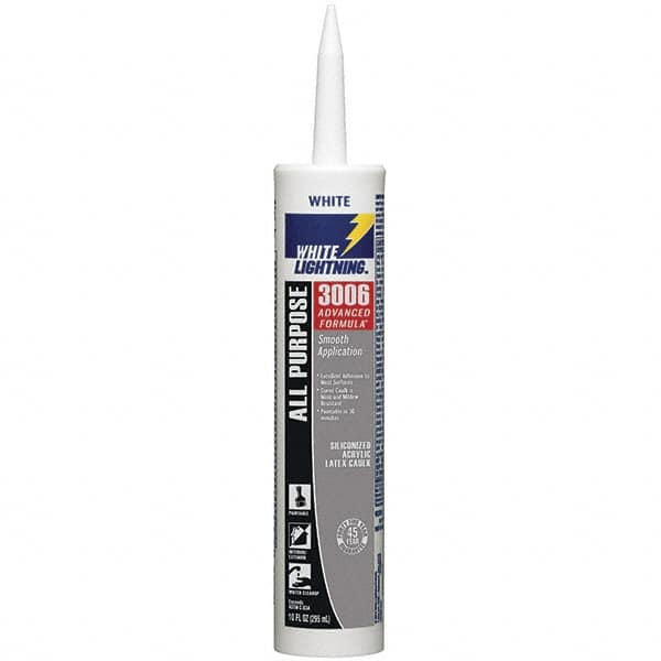 White Lightning - 10 oz Cartridge White Acrylic & Latex Caulk - -30 to 180°F Operating Temp, 12 min Tack Free Dry Time, Series 3006 - Benchmark Tooling