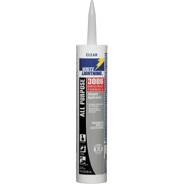 White Lightning - 10 oz Cartridge Clear Acrylic & Latex Caulk - -30 to 180°F Operating Temp, 12 min Tack Free Dry Time, Series 3006 - Benchmark Tooling