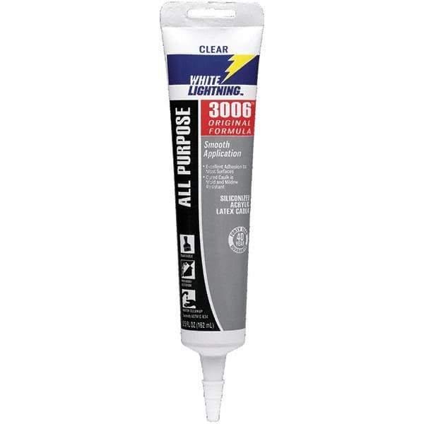 White Lightning - 5.5 oz Cartridge Clear Acrylic & Latex Caulk - -30 to 180°F Operating Temp, 12 min Tack Free Dry Time, Series 3006 - Benchmark Tooling