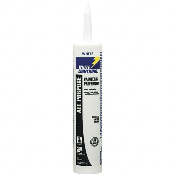 White Lightning - 10 oz Cartridge White Acrylic & Latex Caulk - -30 to 180°F Operating Temp, 5 to 7 min Tack Free Dry Time - Benchmark Tooling