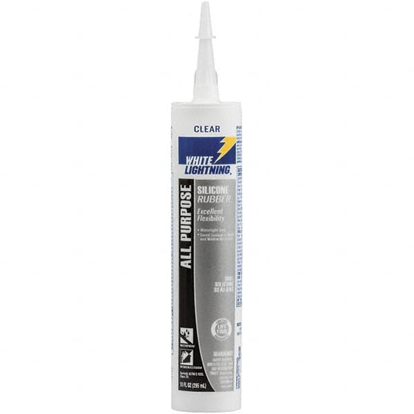 White Lightning - 10 oz Cartridge Clear RTV Silicone Joint Sealant - -80 to 400°F Operating Temp, 30 min Tack Free Dry Time, 24 hr Full Cure Time - Benchmark Tooling