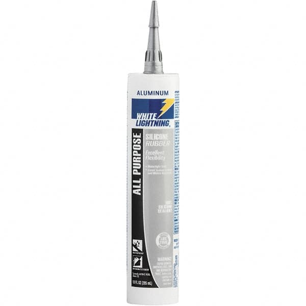 White Lightning - 10 oz Cartridge Silver RTV Silicone Joint Sealant - -80 to 400°F Operating Temp, 30 min Tack Free Dry Time, 24 hr Full Cure Time - Benchmark Tooling