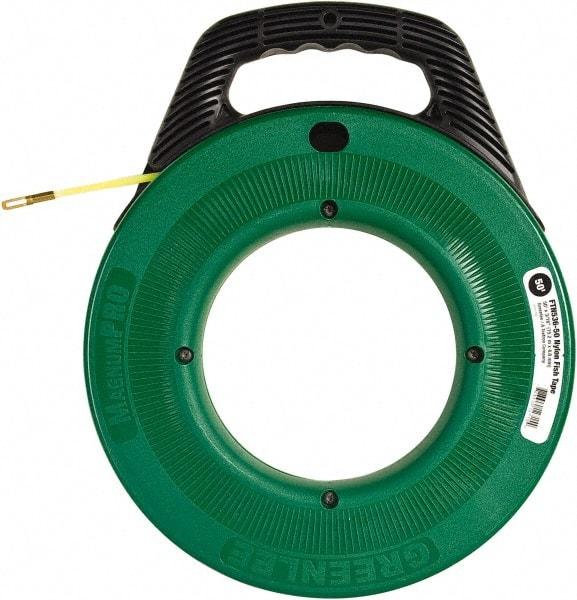 Greenlee - 50 Ft. Long x 3/16 Inch Wide, Nylon Fish Tape - 250 Lb. Pulling Strength, Includes Case - Benchmark Tooling