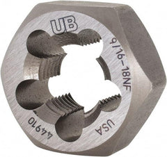 Union Butterfield - 9/16-18 UNF Thread, 1-1/16" Hex, Right Hand Thread, Hex Rethreading Die - Chromium Steel, 1/2" Thick, Series 2025 - Exact Industrial Supply