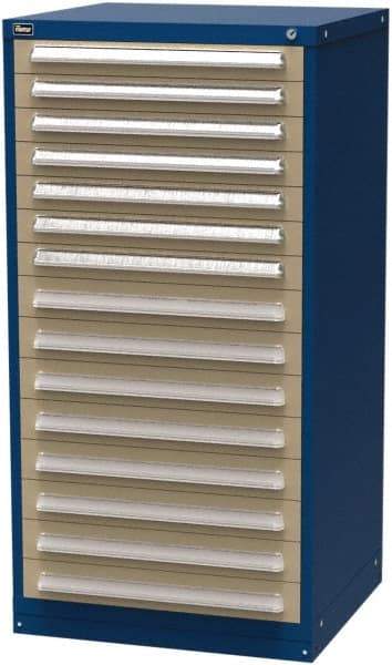 Vidmar - 15 Drawer, Modular Storage Cabinet - Steel, 30" Wide x 27-3/4" Deep x 59" High, Blue & Beige - Benchmark Tooling