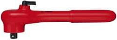 Knipex - 3/8" Drive Square Head Ratchet - Insulated Finish, 7-1/2" OAL, 24 Gear Teeth, Reversible Head - Benchmark Tooling