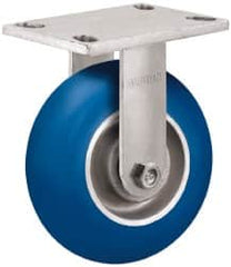 Albion - 5" Diam x 2" Wide x 6-1/2" OAH Top Plate Mount Rigid Caster - Neoprene, 600 Lb Capacity, Precision Sealed Bearing, 4 x 4-1/2" Plate - Benchmark Tooling