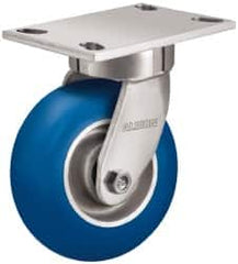 Albion - 5" Diam x 2" Wide x 6-1/2" OAH Top Plate Mount Swivel Caster - Neoprene, 600 Lb Capacity, Precision Sealed Bearing, 4 x 4-1/2" Plate - Benchmark Tooling