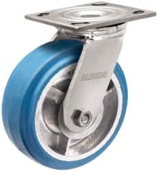 Albion - 5" Diam x 2" Wide x 6-1/2" OAH Top Plate Mount Swivel Caster - Neoprene, 600 Lb Capacity, Roller Bearing, 4 x 4-1/2" Plate - Benchmark Tooling