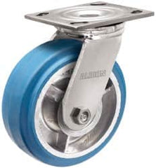 Albion - 4" Diam x 2" Wide x 5-5/8" OAH Top Plate Mount Swivel Caster - Neoprene, 500 Lb Capacity, Roller Bearing, 4 x 4-1/2" Plate - Benchmark Tooling