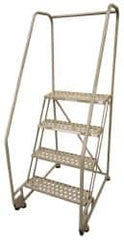 Cotterman - 60" 3 Step TiltNRoll Rolling Ladder - Assembled, 450 Lb Capacity, 30" Platform Height, 28" Base Width x 31" Base Depth, Perforated Tread - Benchmark Tooling