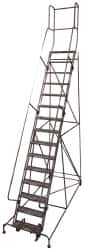 Cotterman - 192" 15 Step Rolling Warehouse Ladder - Knocked Down, 450 Lb Capacity, 150" Platform Height, 44" Base Width x 210" Base Depth, Perforated Tread - Benchmark Tooling