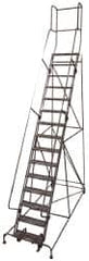 Cotterman - 192" 15 Step Rolling Warehouse Ladder - Knocked Down, 450 Lb Capacity, 150" Platform Height, 44" Base Width x 210" Base Depth, Perforated Tread - Benchmark Tooling