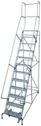 Cotterman - 162" 12 Step Rolling Warehouse Ladder - Knocked Down, 450 Lb Capacity, 120" Platform Height, 34" Base Width x 174" Base Depth, Perforated Tread - Benchmark Tooling