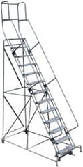 Cotterman - 172" 13 Step Rolling Warehouse Ladder - Knocked Down, 450 Lb Capacity, 130" Platform Height, 44" Base Width x 186" Base Depth, Perforated Tread - Benchmark Tooling