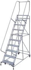 Cotterman - 140" 11 Step Rolling Warehouse Ladder - Assembled, 450 Lb Capacity, 110" Platform Height, 32" Base Width x 81" Base Depth, Perforated Tread - Benchmark Tooling