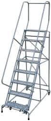 Cotterman - 110" 8 Step Rolling Warehouse Ladder - Assembled, 450 Lb Capacity, 80" Platform Height, 32" Base Width x 61" Base Depth, Perforated Tread - Benchmark Tooling