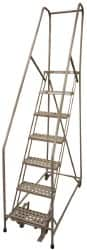 Cotterman - 100" 7 Step Rolling Warehouse Ladder - Assembled, 450 Lb Capacity, 70" Platform Height, 24" Base Width x 53" Base Depth, Perforated Tread - Benchmark Tooling