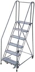 Cotterman - 90" 6 Step Rolling Warehouse Ladder - Assembled, 450 Lb Capacity, 60" Platform Height, 30" Base Width x 46" Base Depth, Perforated Tread - Benchmark Tooling