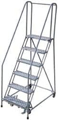 Cotterman - 90" 6 Step Rolling Warehouse Ladder - Assembled, 450 Lb Capacity, 60" Platform Height, 24" Base Width x 46" Base Depth, Perforated Tread - Benchmark Tooling