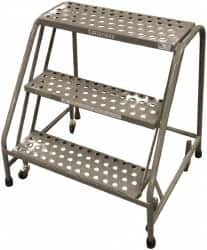 Cotterman - 30" 3 Step Rolling Warehouse Ladder - Assembled, 450 Lb Capacity, 30" Platform Height, 30" Base Width x 26" Base Depth, Perforated Tread - Benchmark Tooling