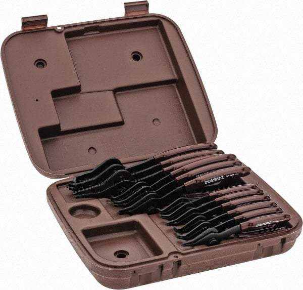 Paramount - 12 Piece, 3/8 to 3" Bore, 1/8 to 3-1/2" Shaft, Internal/External Retaining Ring Pliers Set - 0.038 to 0.09" Tip Diam Range - Benchmark Tooling