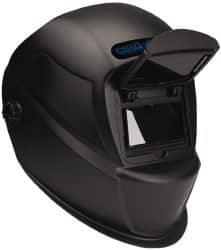 PRO-SAFE - 3-21/32" Window Width x 1-3/4" Window Height, 10 Shade Fixed Shade Lens, Front Lift Welding Helmet - Black Nylon Clear Lens - Benchmark Tooling